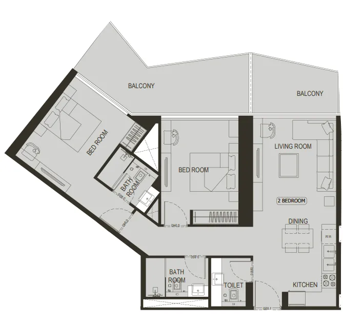 Binghatti Haven 2 bed floor plan, 1,183 sqft