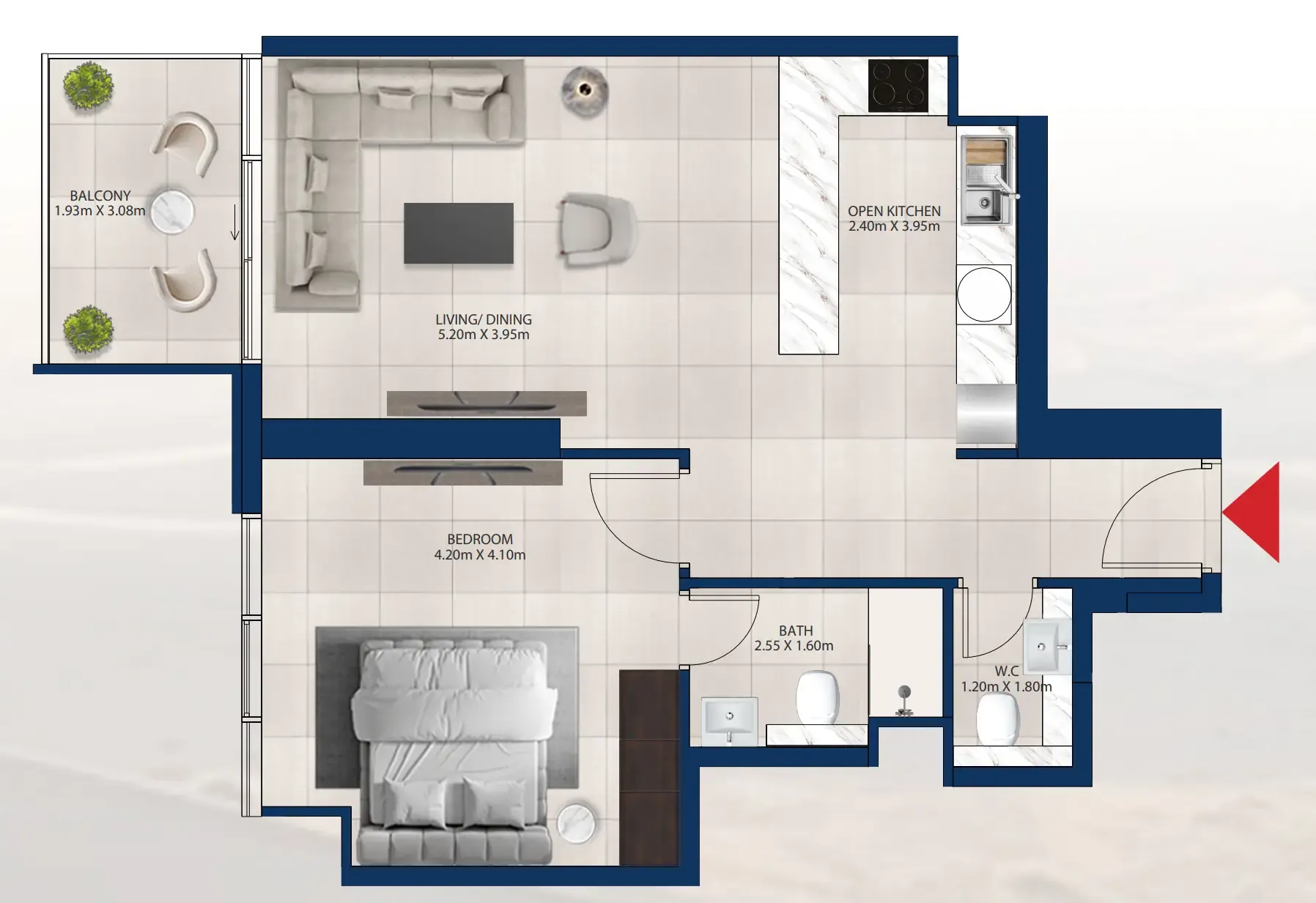 Al Vista 1 bed floor plan, 759 sqft