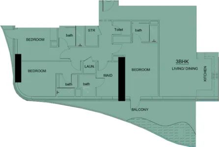 Volga Tower 3 bed floor plan, 1,874 sqft
