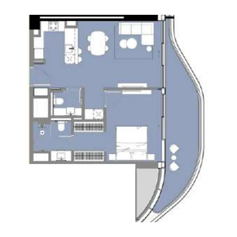 LIV Oceanside 1 bed floor plan, 843 sqft