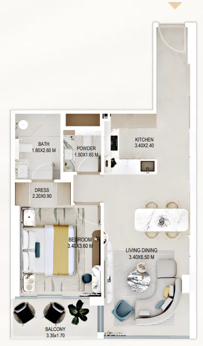Rabdan Gardens 1 bed floor plan, 760 sqft