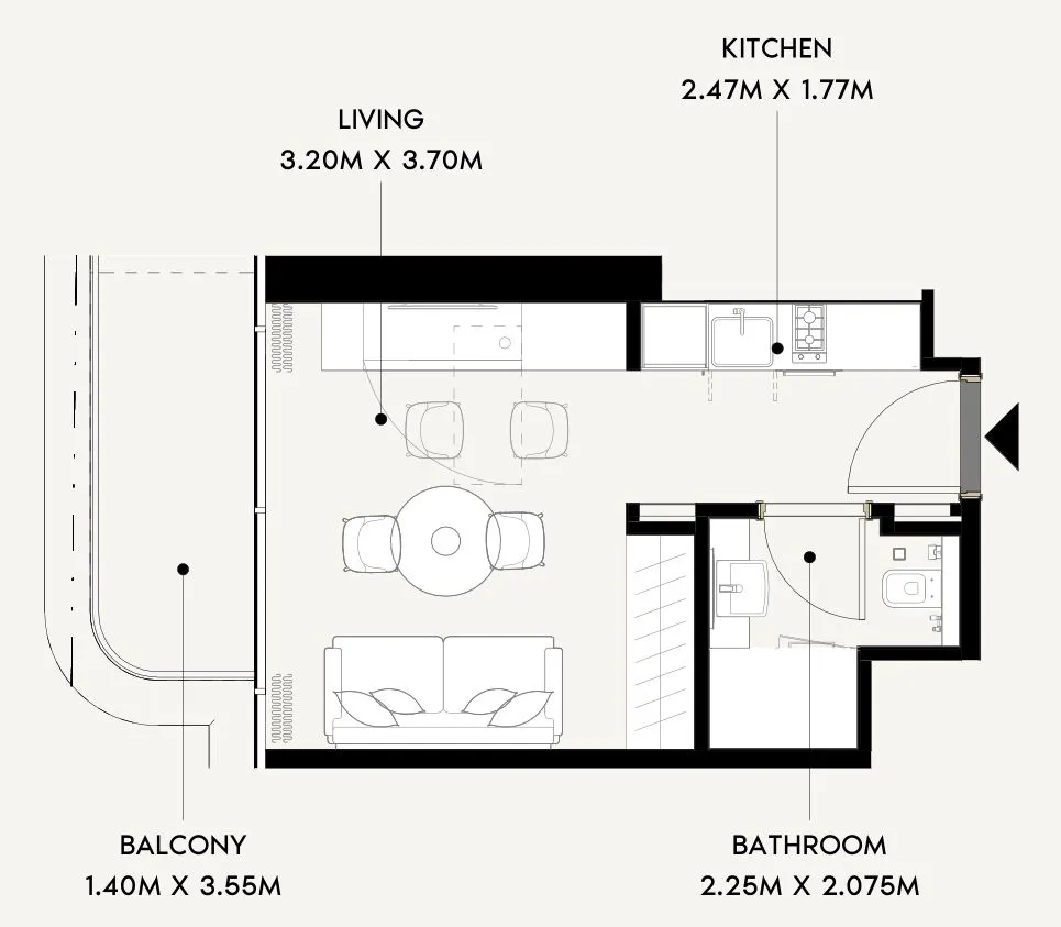 Azizi Wares Studio floor plan, 333 sqft