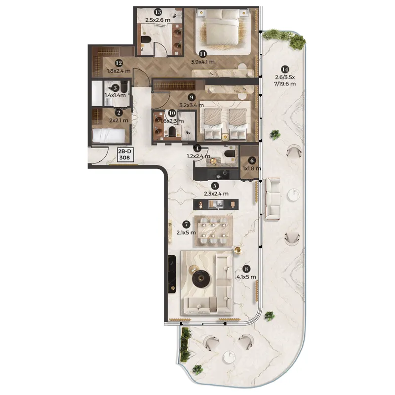 Stellar by Elie Saab 2 bed floor plan, 1,943 sqft