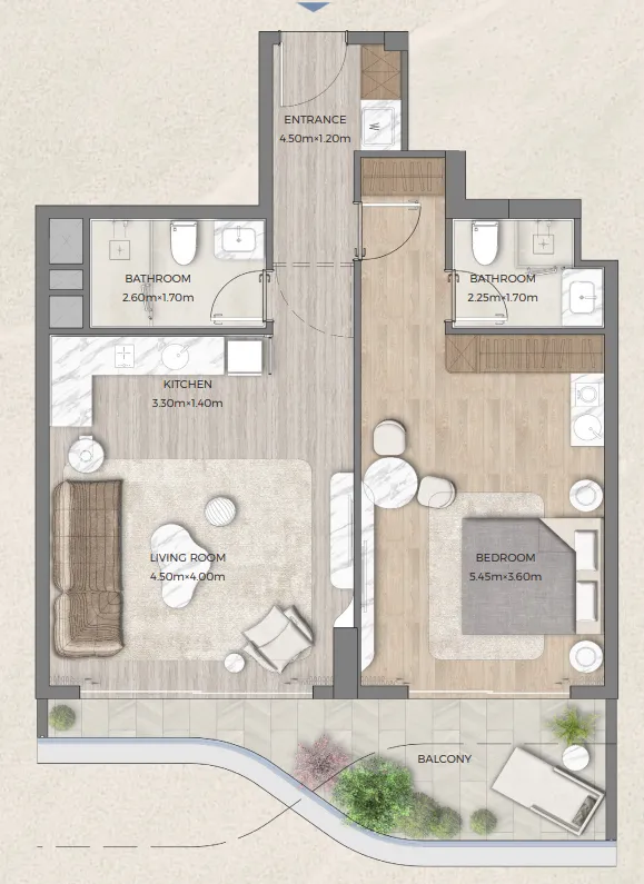 Tomorrow 166 1 bed floor plan, 1,120 sqft