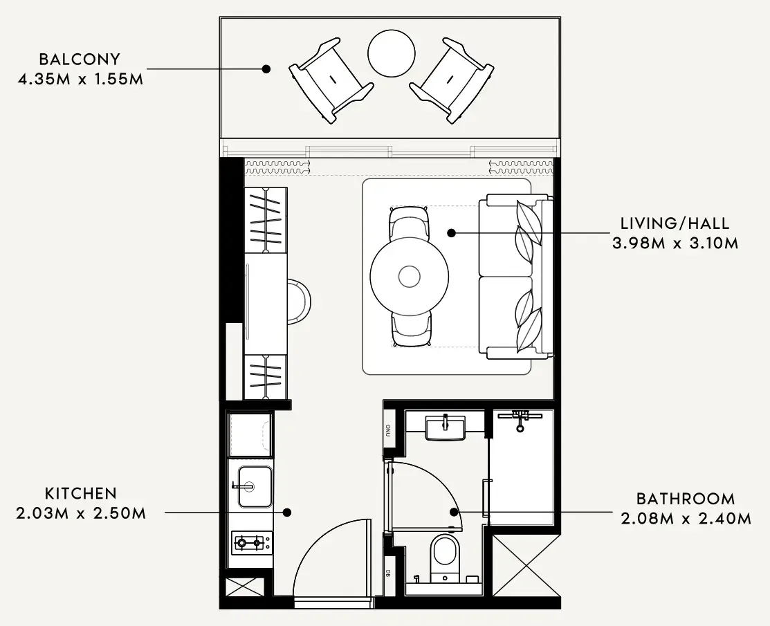 Azizi Milan Studio floor plan, 337 sqft