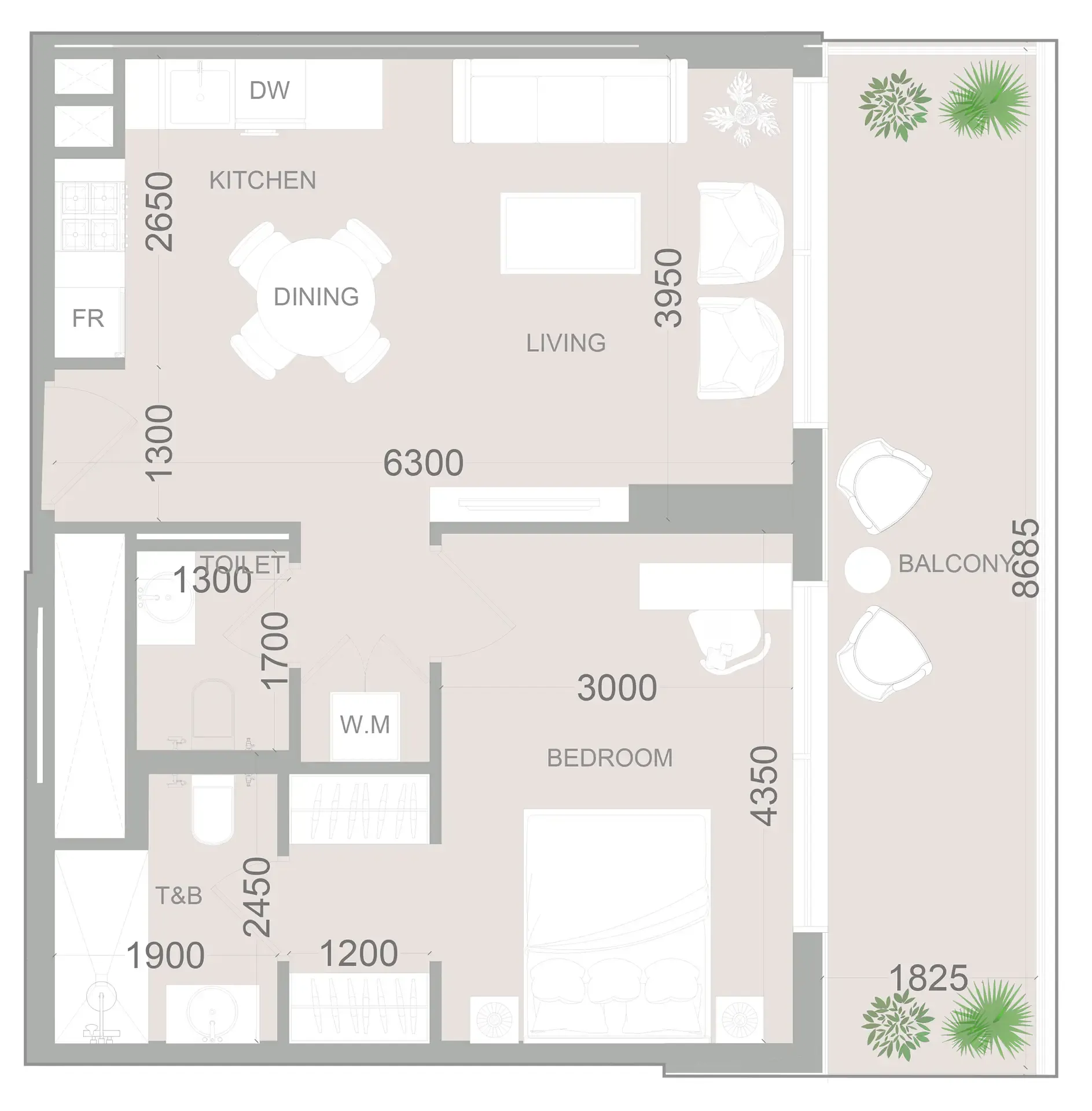 ELAR1S Sky 1 bed floor plan, 764 sqft