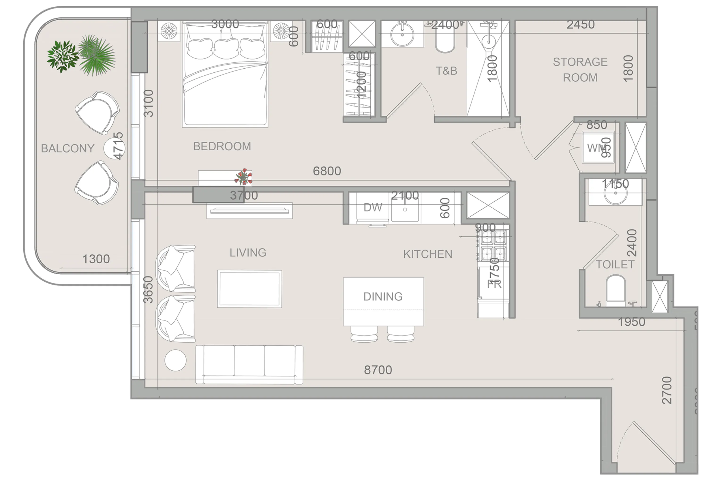 S1LV1ANA Park 1 bed floor plan, 847 sqft