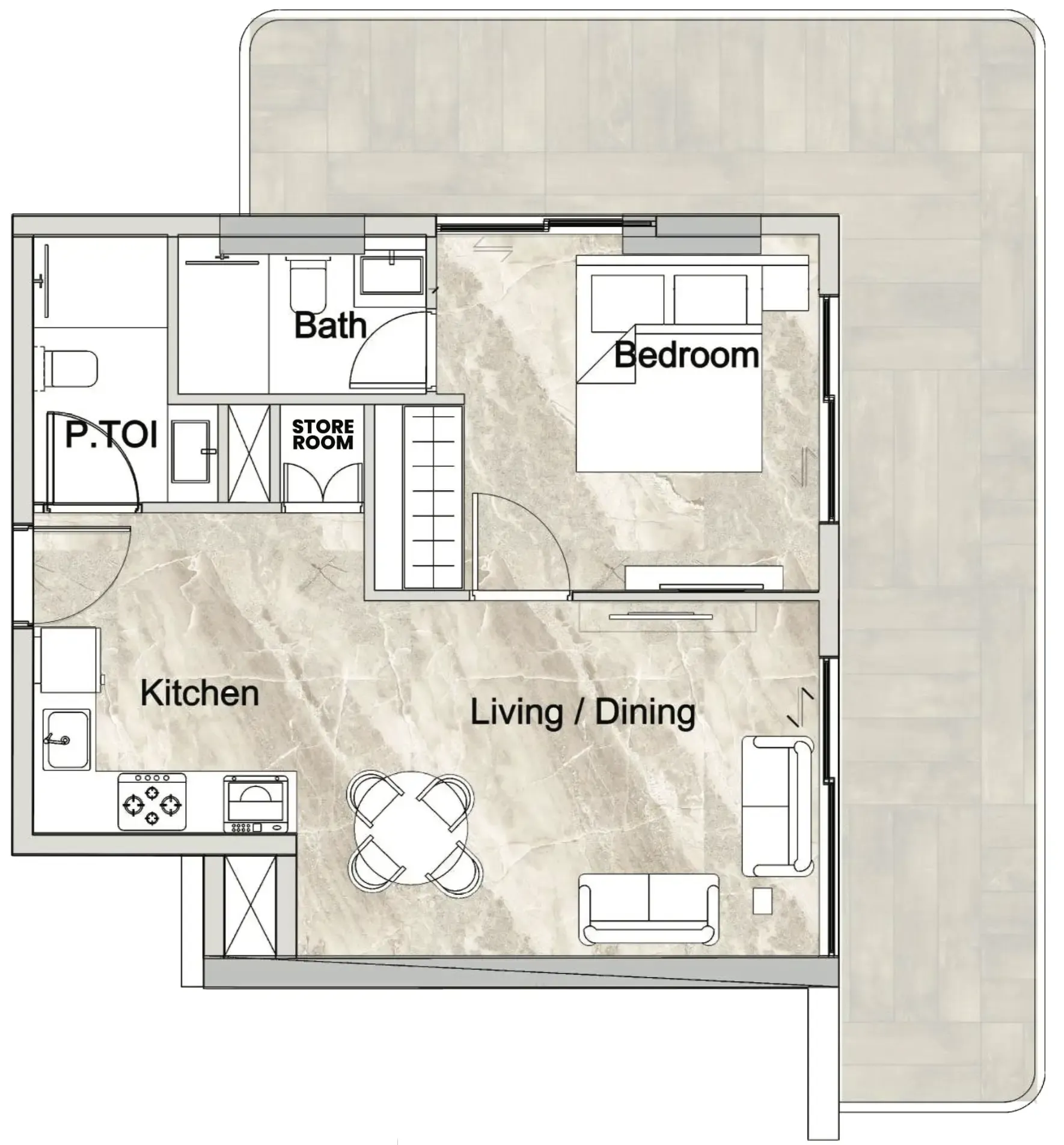 Zyra Vista Residence 1 bed floor plan, 925 sqft