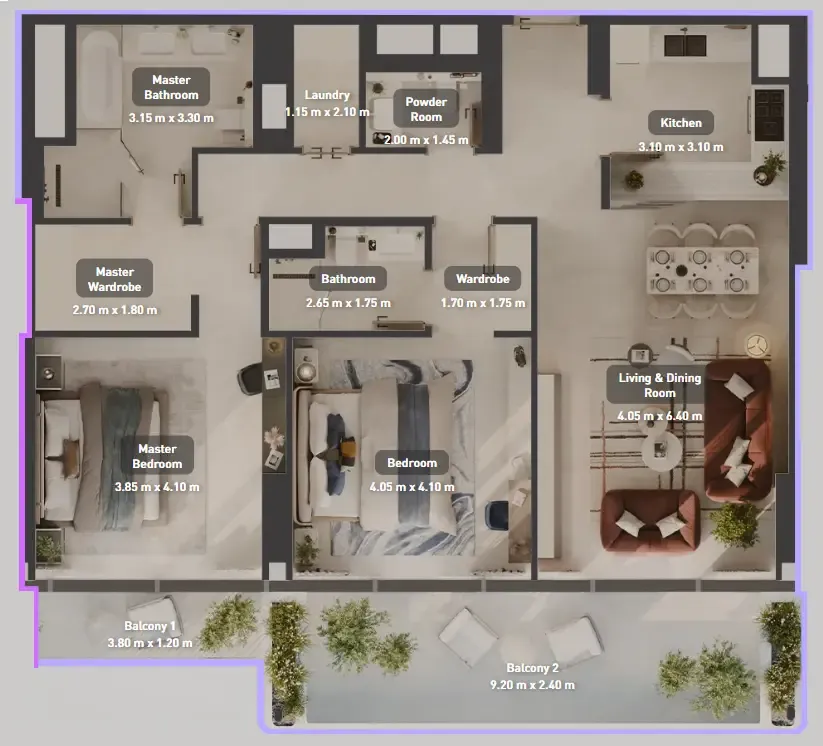 Luluat Marina at Luluat Al Raha 2 bed floor plan, 1,527 sqft