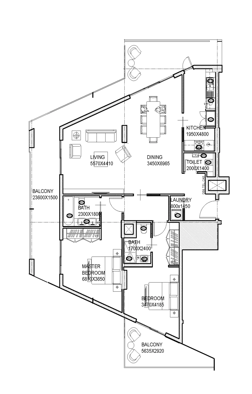 Al Mahra Residence 2 bed floor plan, 1,516 – 1,743 sqft