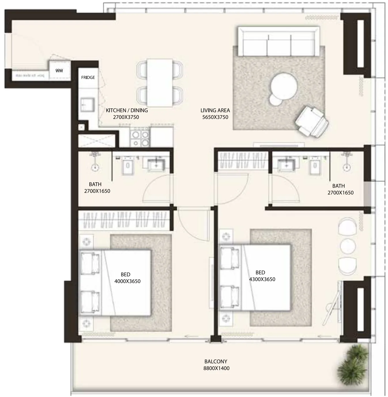 Condor Golf Links 18 2 bed floor plan, 1,097 sqft