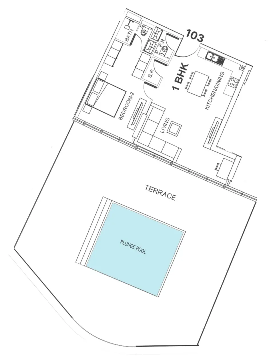 Villa Del Garda 1 bed floor plan, 2,190 sqft