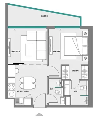 Samana Greenfield 2 1 bed floor plan, 568 sqft