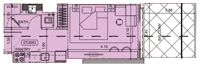 Project Maybach Studio floor plan, 395 sqft