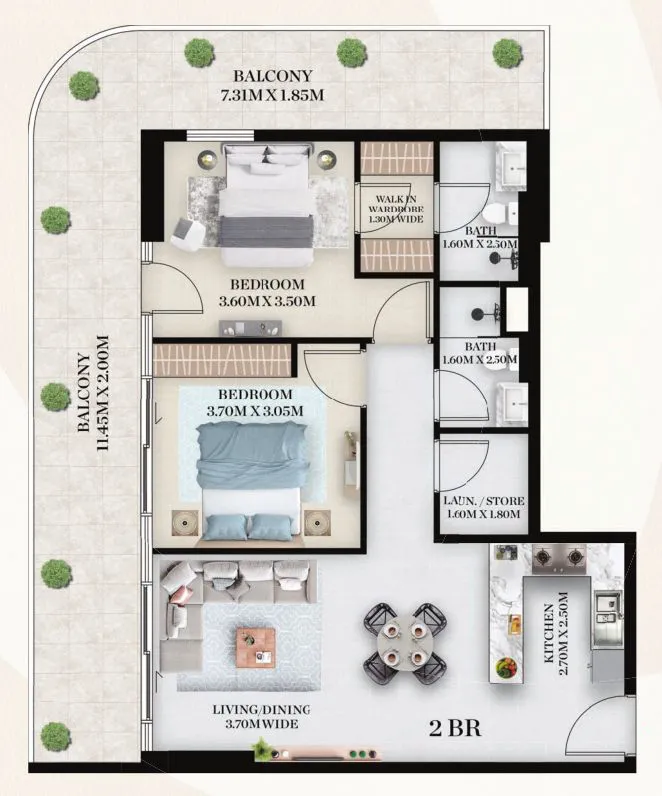 Chapter 01 by Newbury 2 bed floor plan, 1,334 sqft