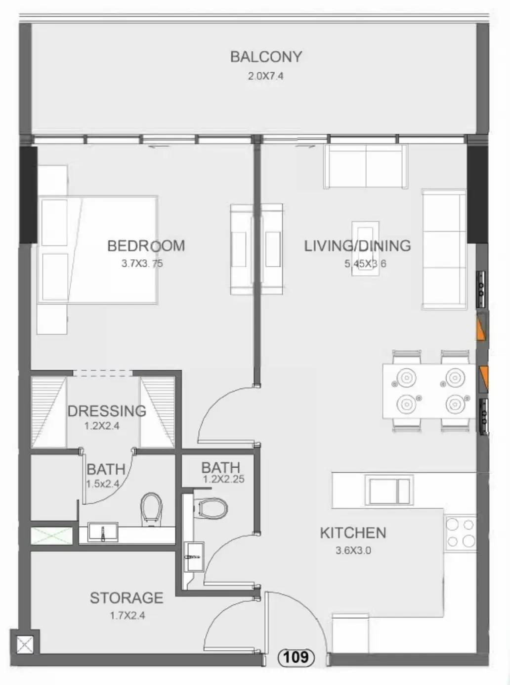 Floarea Oasis 1 bed floor plan, 865 sqft