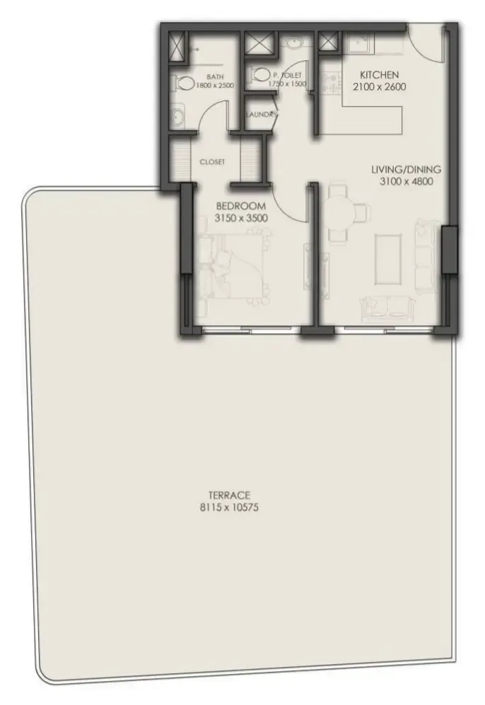 Park Residency 1 bed floor plan, 1,681 sqft