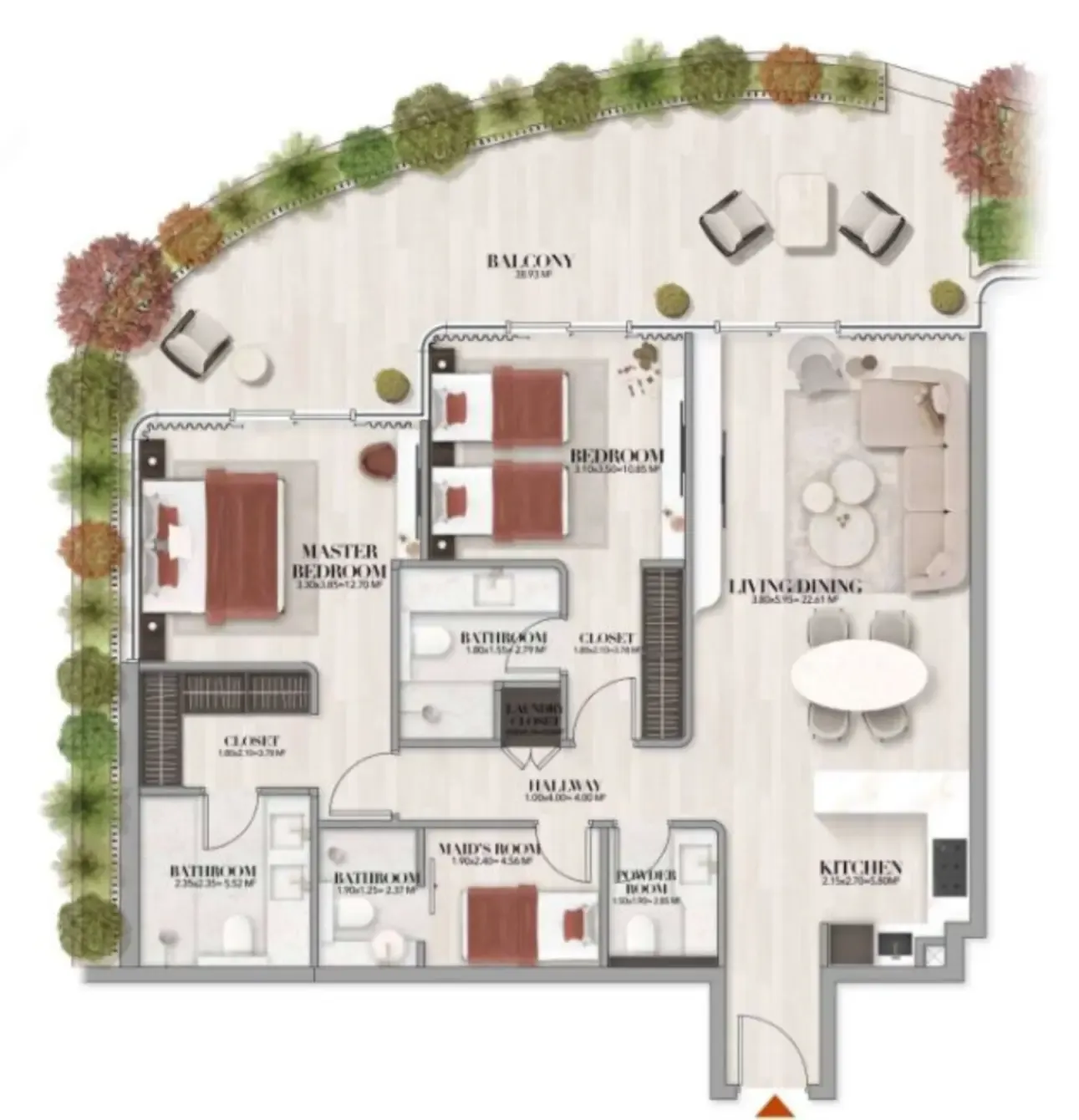 Gate Eleven by Amwaj Development 2 bed floor plan, 1,510 sqft