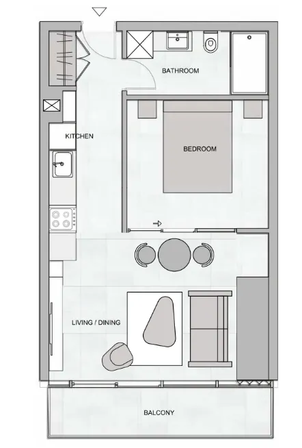 The Community JVT 1 bed floor plan, 475 sqft