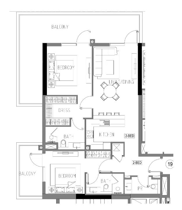 Damac Riverside Views 2 bed floor plan, 1,443 sqft