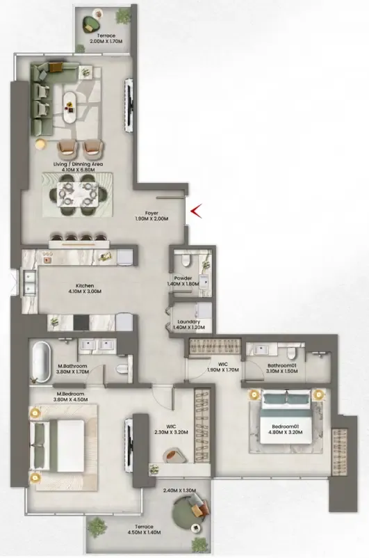 Anwa Aria 2 bed floor plan, 1,508 sqft