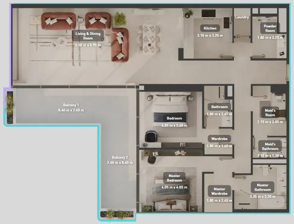 Luluat Marina at Luluat Al Raha 2 bed floor plan, 2,099 sqft