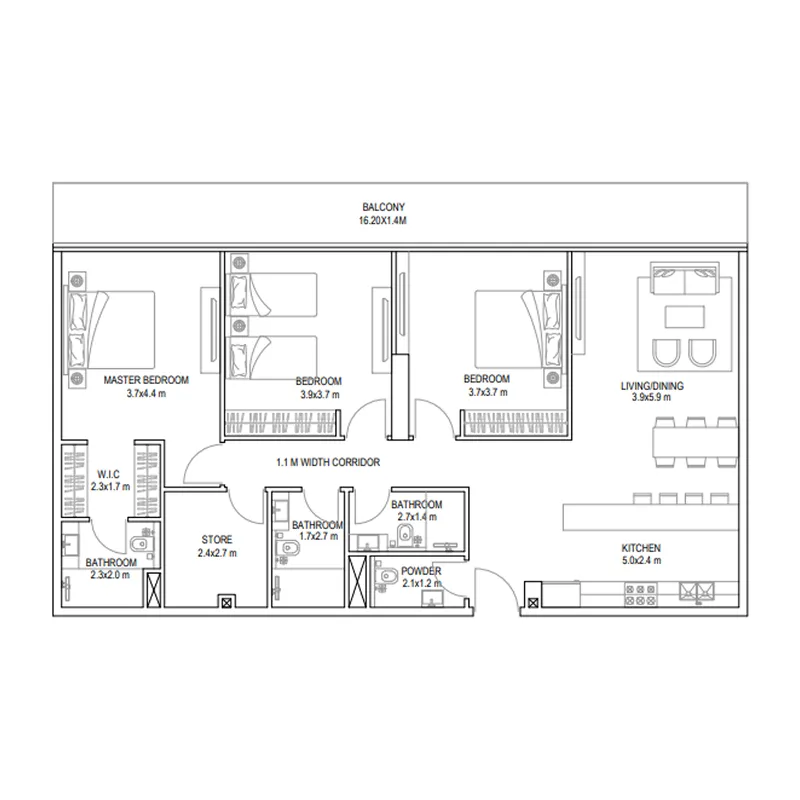Golf Place 3 bed floor plan, 1,721 sqft