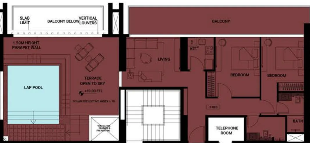 Binghatti Ruby 2 bed floor plan, 1,731 sqft