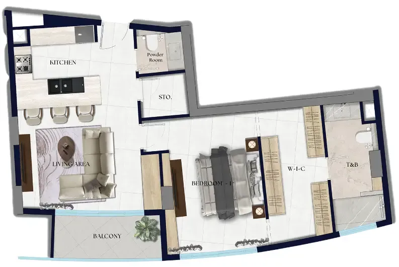 Xenia Residence 1 bed floor plan, 868 sqft