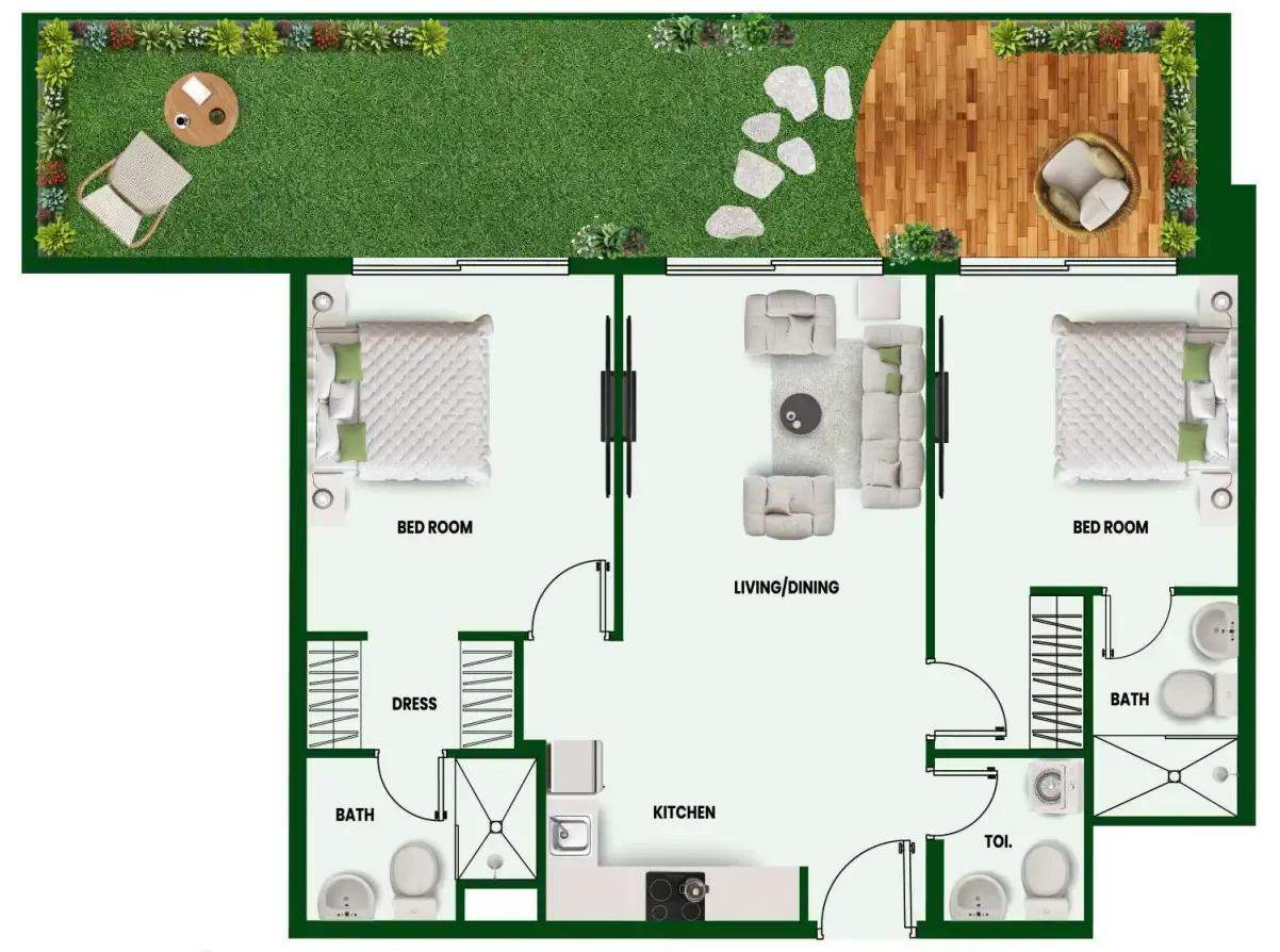 Vincitore Wellness Estate 2 bed floor plan, 1,125 sqft