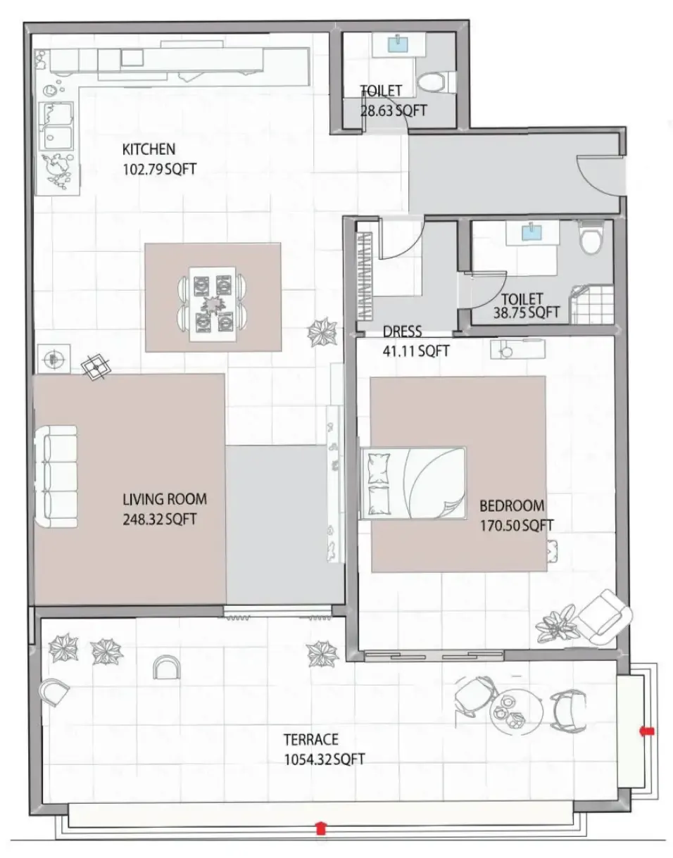 Ajman Creek Towers 2 bed floor plan, 1,685 sqft