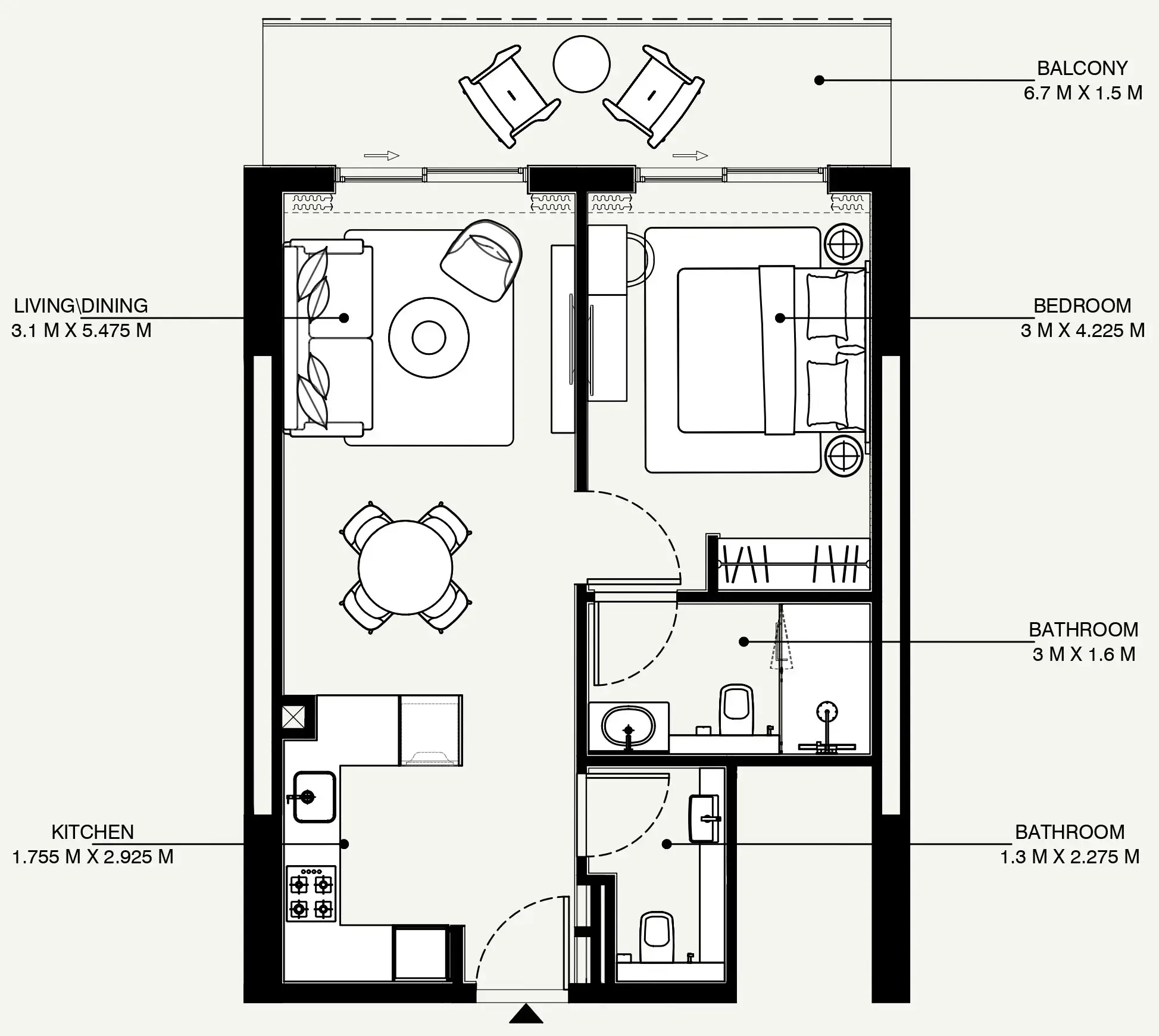 Azizi Venice 1 bed floor plan, 697 sqft