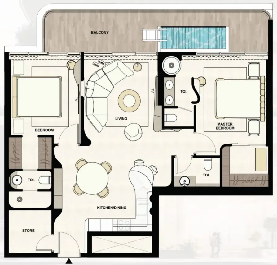 Natuzzi Harmony 2 bed floor plan, 1,284 sqft