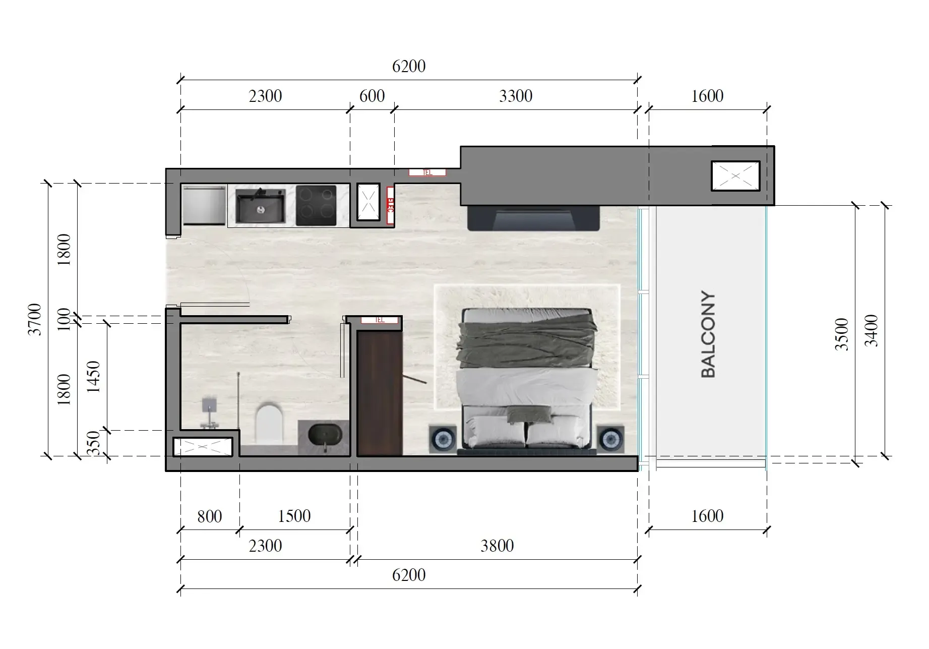 Auresta Tower Studio floor plan, 329 sqft