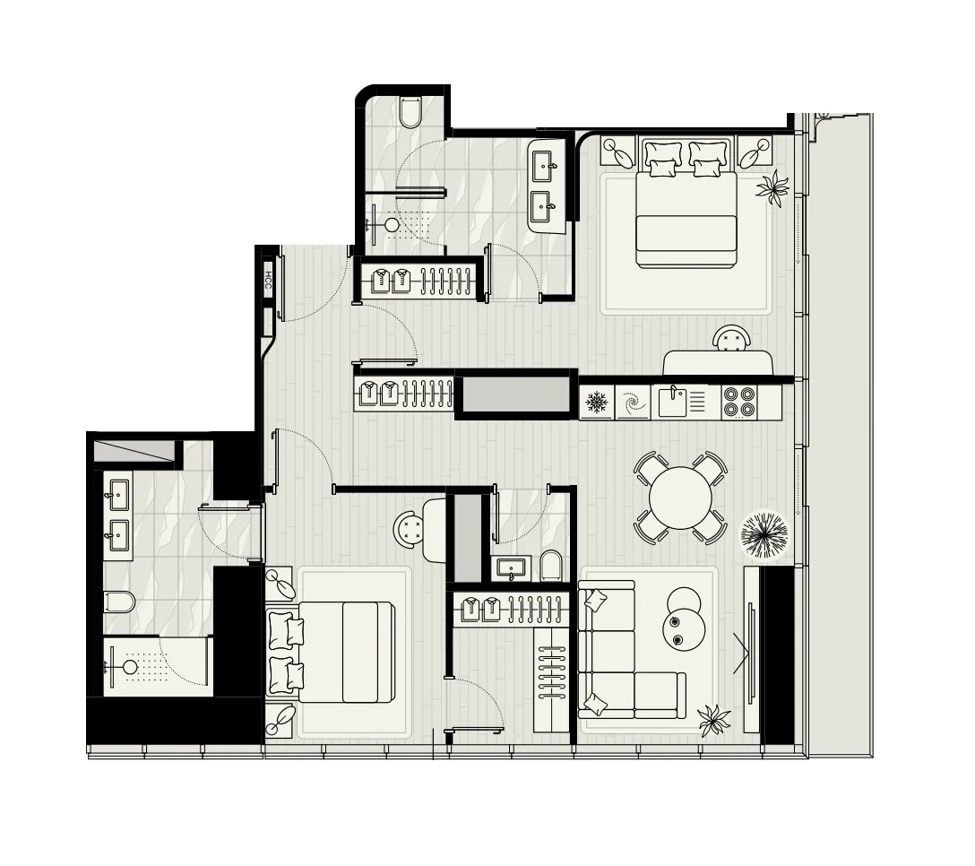 Iconic Tower 2 bed floor plan, 1,276 sqft