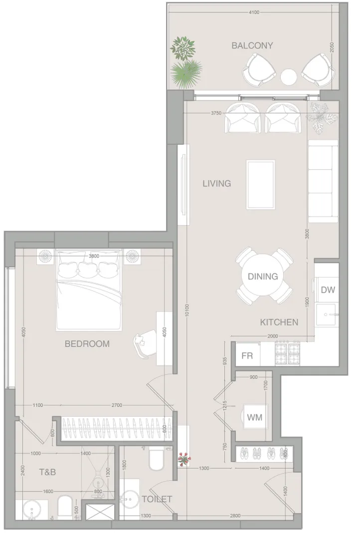 VERDAN1A 1 bed floor plan, 790 sqft
