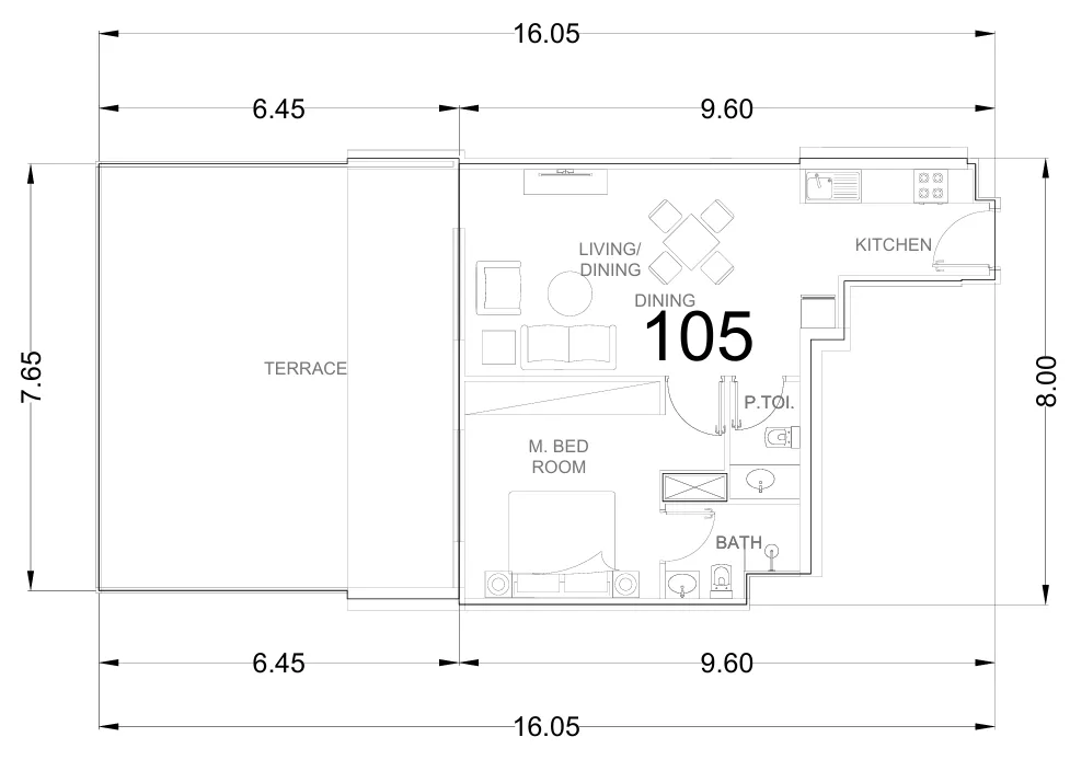 Whitecliffs Residences 1 bed floor plan, 1,141 sqft
