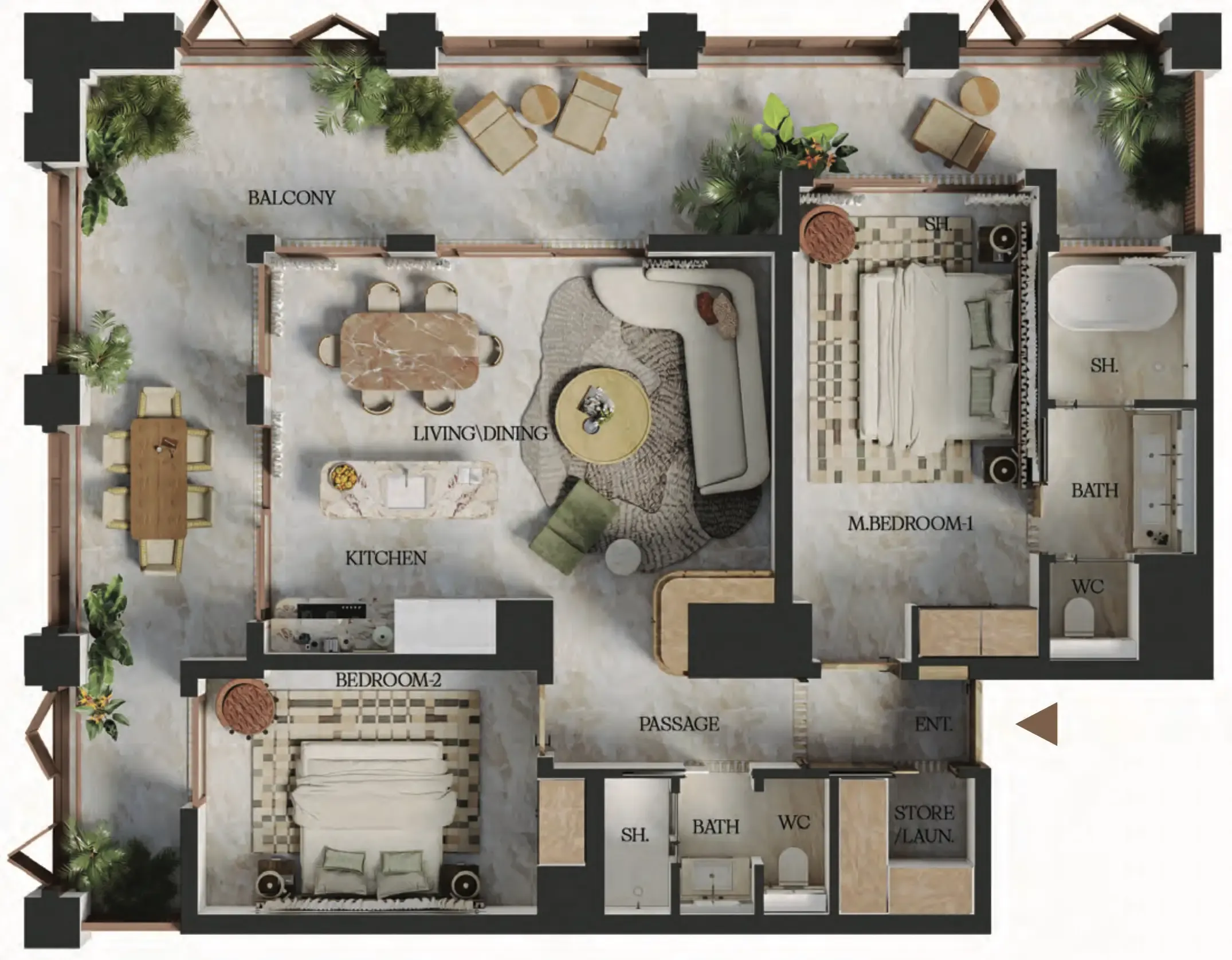 Elire Managed by LUX 2 bed floor plan, 1,446 sqft