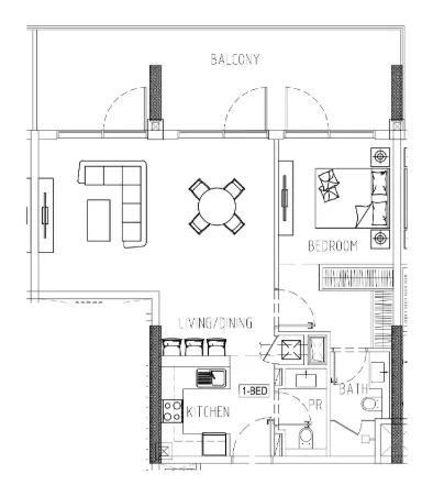 Damac Riverside Views 1 bed floor plan, 1,049 sqft