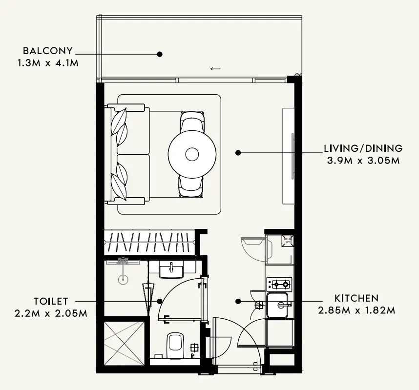 Azizi Milan Studio floor plan, 336 sqft