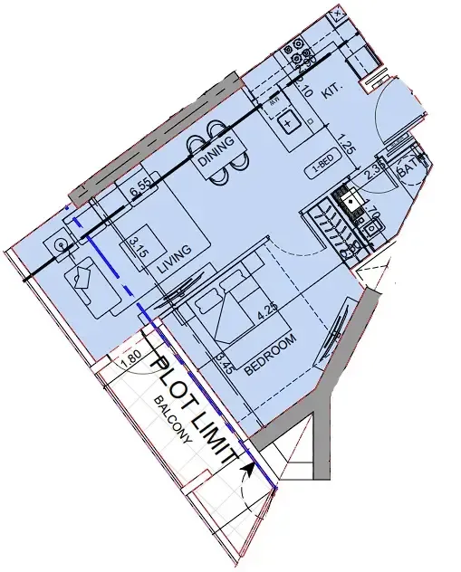 Binghatti Cullinan 1 bed floor plan, 678 sqft