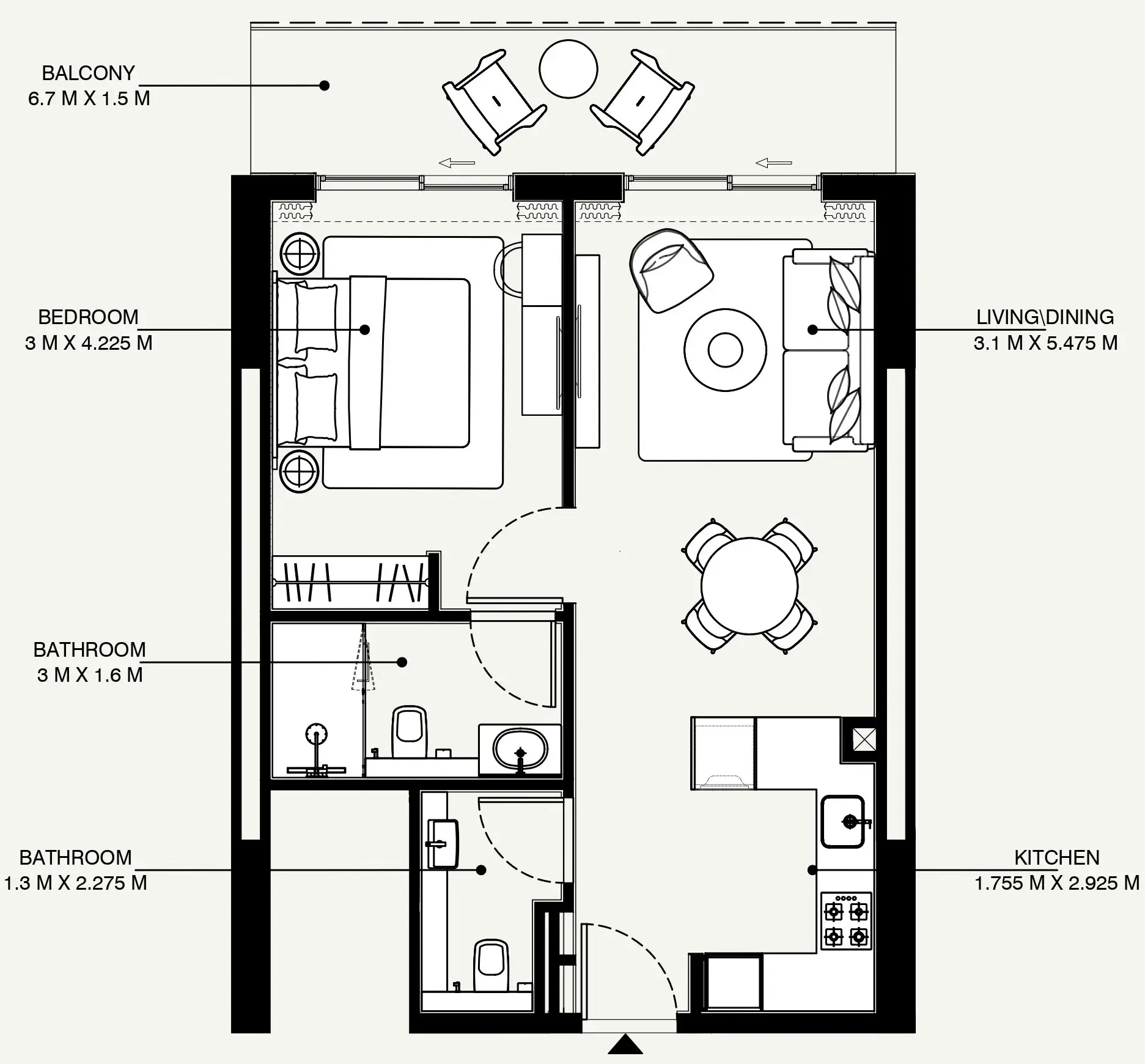 Azizi Venice 1 bed floor plan, 697 sqft