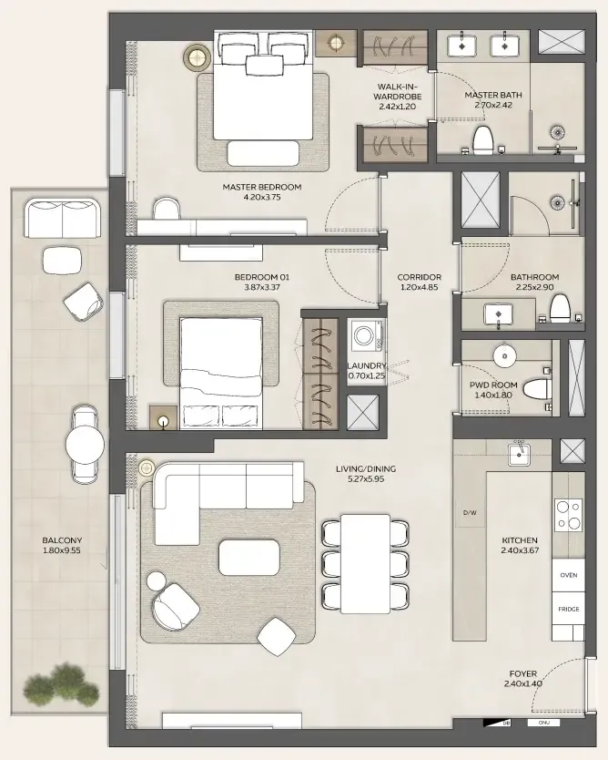 Expo Valley Views - Ghadeer 2 bed floor plan, 1,363 sqft