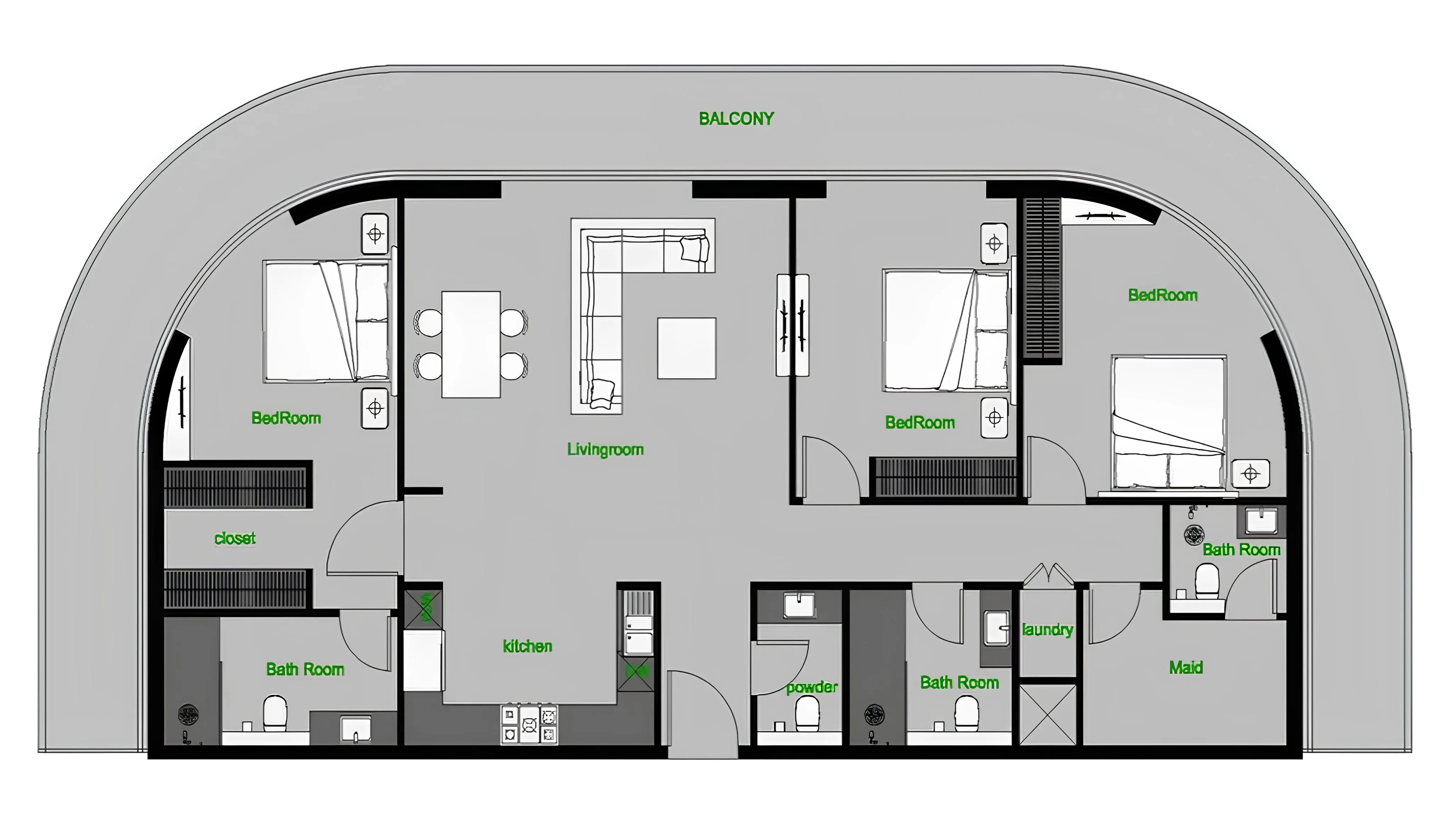 The Central Downtown 3 bed floor plan, 2,180 sqft