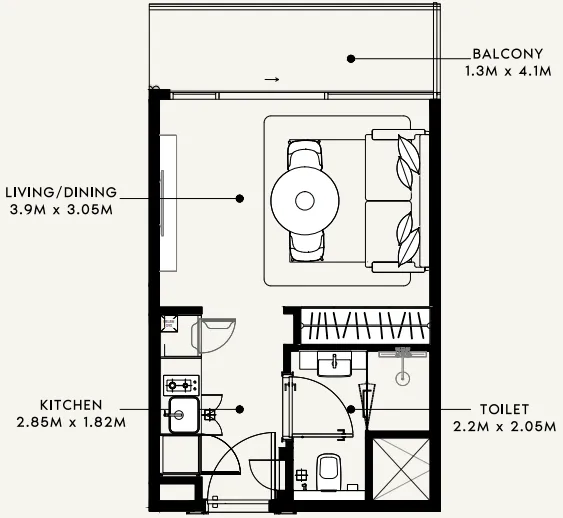 Azizi Milan Studio floor plan, 336 sqft