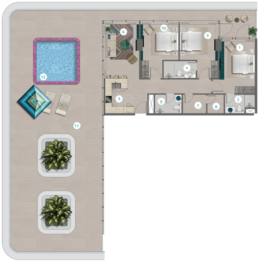 Trio Isle 3 bed floor plan, 3,162 – 3,576 sqft