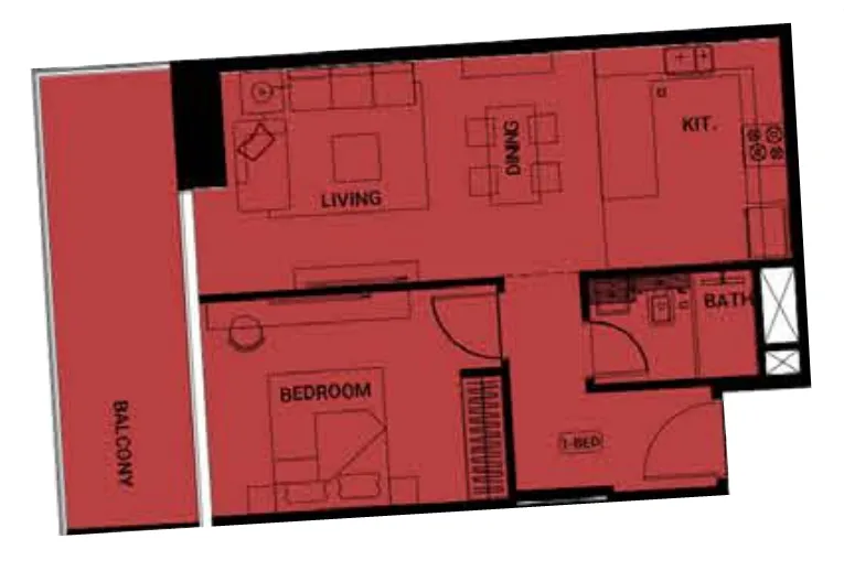 Binghatti Ruby 2 bed floor plan, 1,329 sqft
