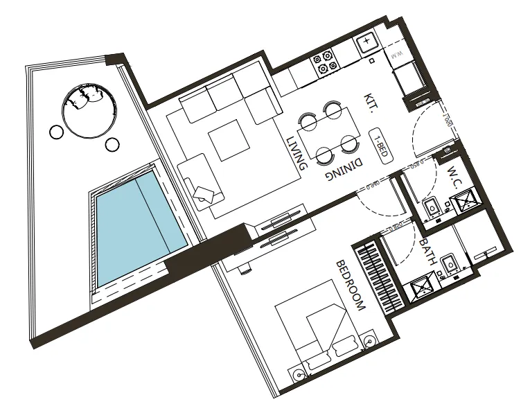 Binghatti Grove 1 bed floor plan, 792 sqft