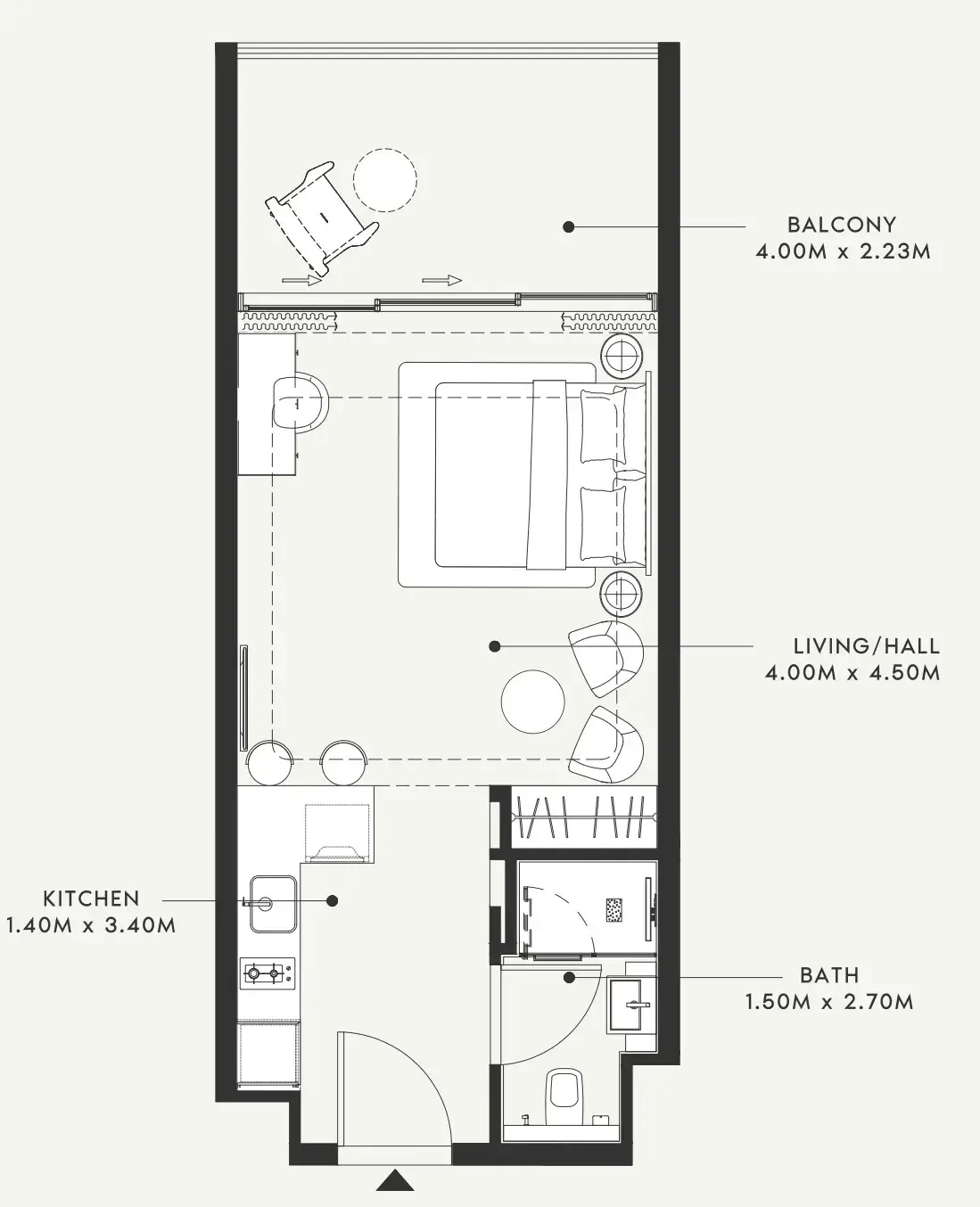 Riviera 55 Studio floor plan, 456 sqft