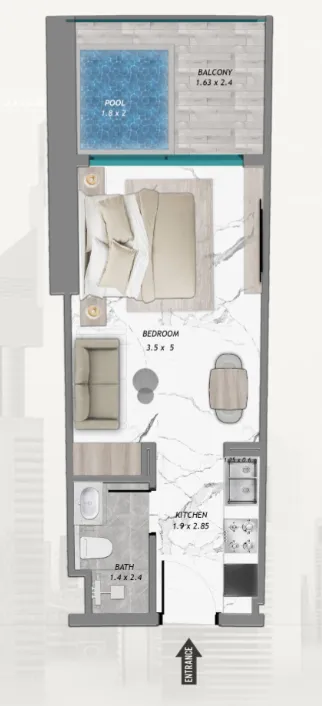 Samana Barari Heights Studio floor plan, 383 – 422 sqft